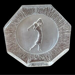 Nybro Sweden Vintage Heavy Crystal Laser Etched Female Golfer Paperweight